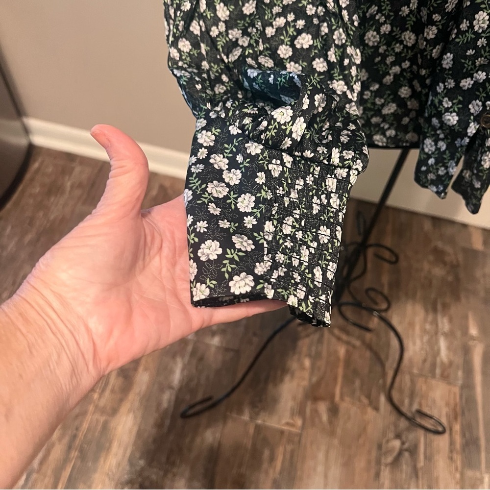 Anthropologie Floral Ruffle Collar Long Sleeve Feminine Cottagecore Blouse M - Picture 5 of 9